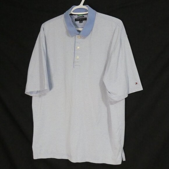 TOMMY HILFIGER - Golf | xl - extra large | Light Blue and White Stripe Polo Top - Picture 1 of 15